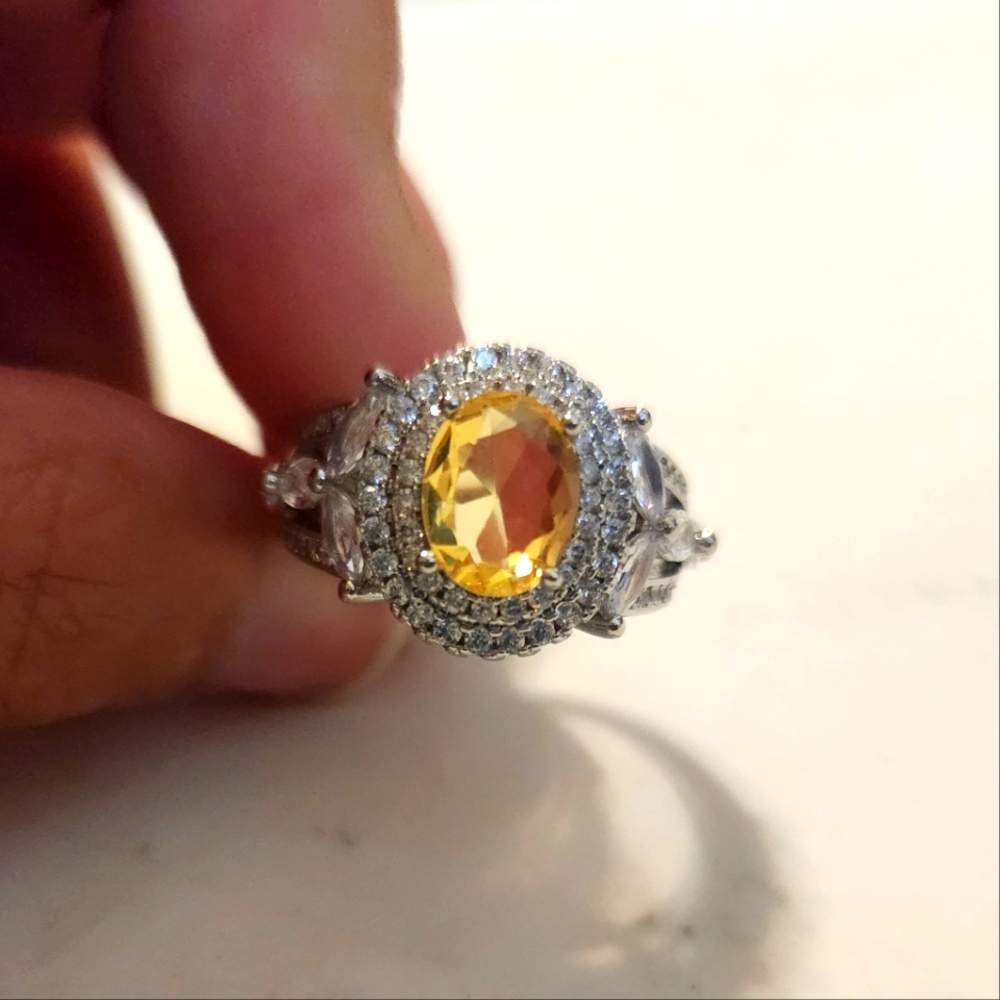New Yellow Canary 925 Sterling Silver Crystal Engagement Ring